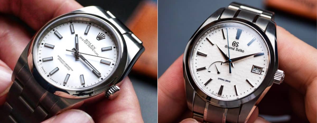 Rolex Oyster Perpetual vs Grand Seiko Snowflake in hand