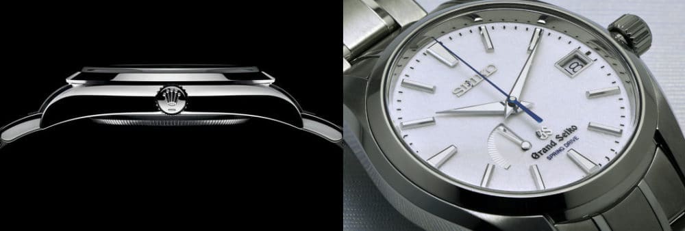 Rolex Oyster Perpetual vs Grand Seiko Snowflake sideview