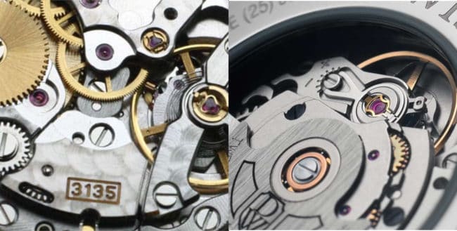 Rolex 3135 vs ETA 2824 closeup