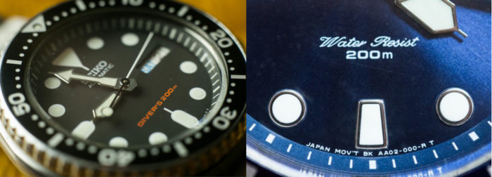 Seiko SKX vs Orient Ray II dial close-up